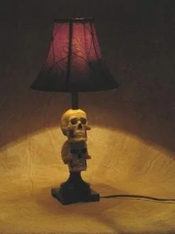 Skeletons And More "Desk Lamp With 2 Mini-Skulls And Antique Shade" Haunted House Lighting -Cheap Horror Attire Store desk lamp with 2 mini skulls and antique shade haunted house lighting 23696427969