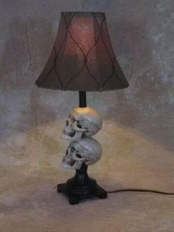 Skeletons And More "Desk Lamp With 2 Mini-Skulls And Antique Shade" Haunted House Lighting -Cheap Horror Attire Store desk lamp with 2 mini skulls and antique shade haunted house lighting 23696428033