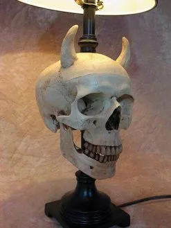 Skeletons And More "Desk Lamp With Devil Skull And Bone Shade" Haunted House Lighting -Cheap Horror Attire Store desk lamp with devil skull and bone shade haunted house lighting 23613370305