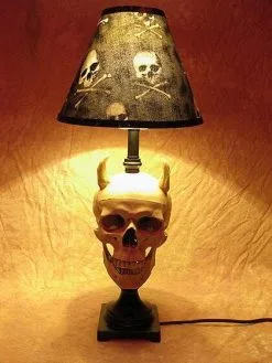 Skeletons And More "Desk Lamp With Devil Skull And Bone Shade" Haunted House Lighting -Cheap Horror Attire Store desk lamp with devil skull and bone shade haunted house lighting 23613372289