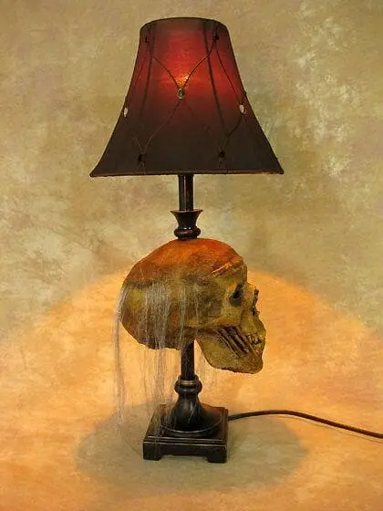 Skeletons And More "Desk Lamp With Life-size Corpse Head And Antique Shade" Haunted House Lighting 7 Skeletons And More "Desk Lamp With Life-size Corpse Head And Antique Shade" Haunted House Lighting - Image 5