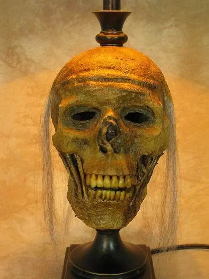Skeletons And More "Desk Lamp With Life-size Corpse Head And Antique Shade" Haunted House Lighting 8 Skeletons And More "Desk Lamp With Life-size Corpse Head And Antique Shade" Haunted House Lighting - Image 6