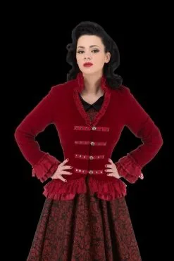 The Horror Dome "Gothic Vampiress Jacket In Red Velvet" HD Hollywood Costume