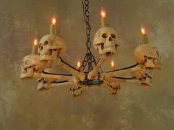 Skeletons And More "Wagon Wheel Skull Chandelier" Haunted House Lighting -Cheap Horror Attire Store wagon wheel skull chandelier haunted house lighting 23613683457