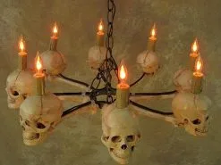 Skeletons And More "Wagon Wheel Skull Chandelier" Haunted House Lighting -Cheap Horror Attire Store wagon wheel skull chandelier haunted house lighting 23613684737