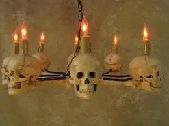 Skeletons And More "Wagon Wheel Skull Chandelier" Haunted House Lighting -Cheap Horror Attire Store wagon wheel skull chandelier haunted house lighting 23613686401