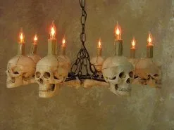 Skeletons And More "Wagon Wheel Skull Chandelier" Haunted House Lighting -Cheap Horror Attire Store wagon wheel skull chandelier haunted house lighting 23613688001