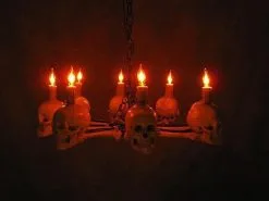 Skeletons And More "Wagon Wheel Skull Chandelier" Haunted House Lighting -Cheap Horror Attire Store wagon wheel skull chandelier haunted house lighting 23613689601